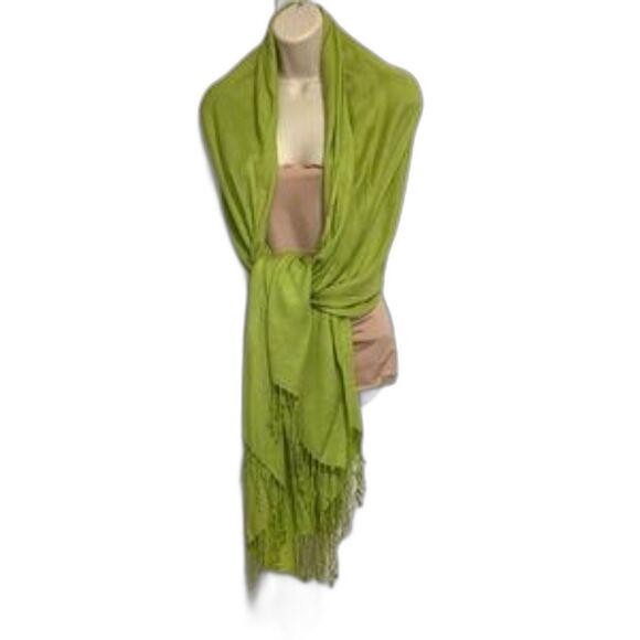 Pashmina Scarf Wrap Shawl Coverup by BIJOUX TERNER Bright Green 72 x 32 inches - Picture 4 of 14